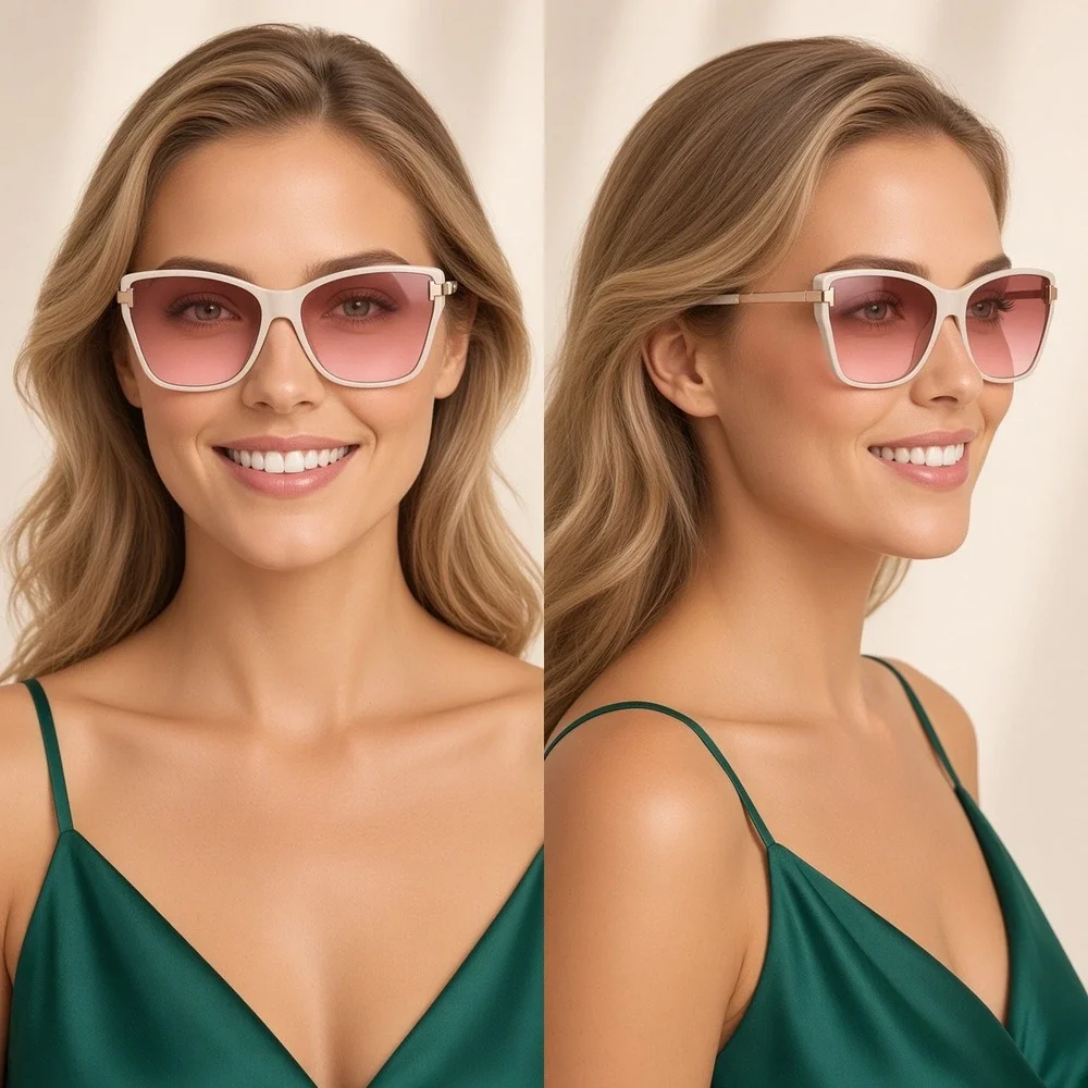 Sunglasses Lady Pink Gradient Lens Ivory Frame Fashion Shades Women's Luxury New